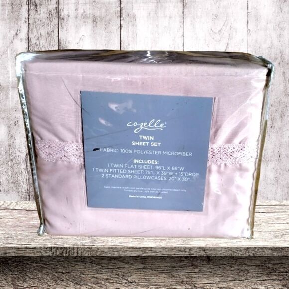 COZELLE TWIN SHEETS  Polyester Microfiber 4 Piece SHEET SET  Size BLUSH Lace NEW - Picture 5 of 8